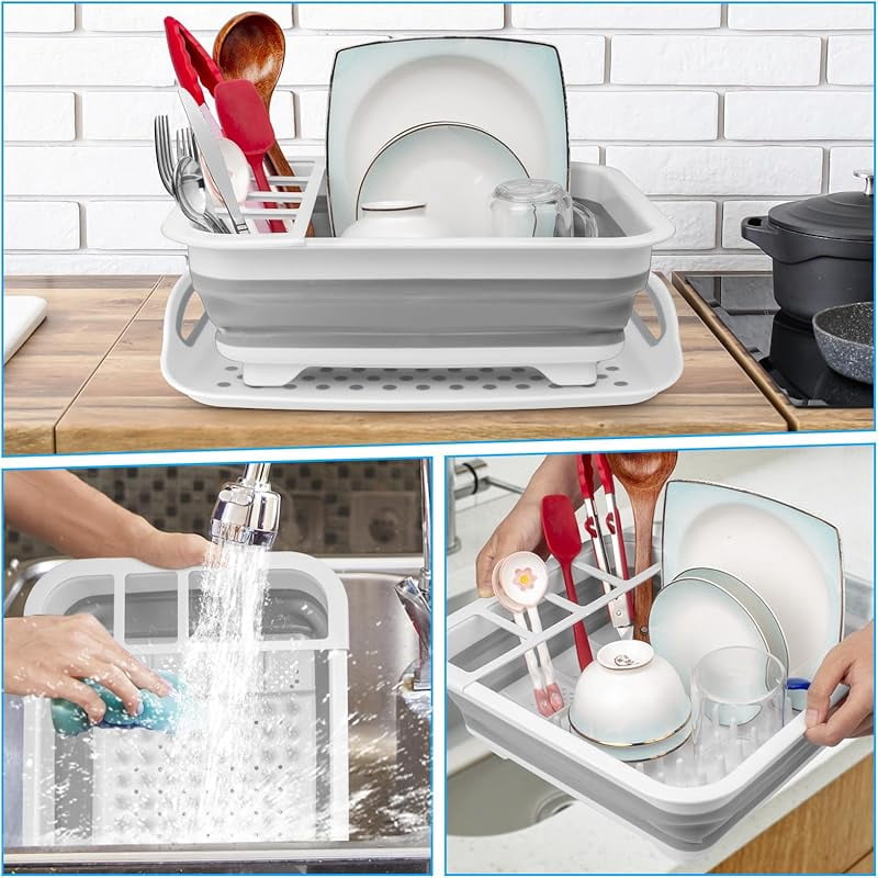 MY Collapsible Dish Drying Rack Portable Dish Drainers for Kitchen Counter with Drainboard, Kitchen Sink Organizer Basket RV Accessories Camper Storage and Organization Dish Rack Over Sink Drying
