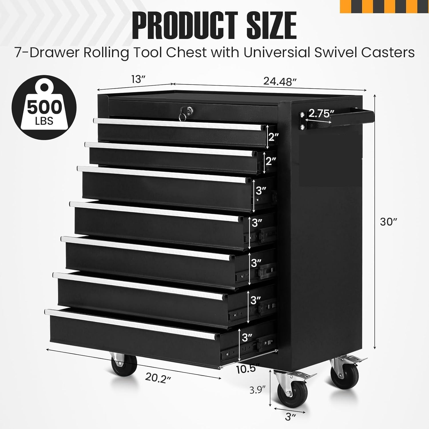 7-Drawer Rolling Tool Chest, Metal Tool Box Organizer with Auto Locking System, Sliding Drawers, Detachable Top, Lockable Wheels, Tool Storage Cabinet for Garage & Workshop