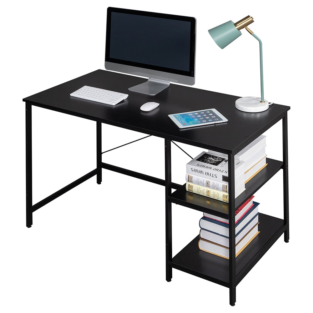Private Jungle Writing Computer Desk 47", Home Office Study Desk with 2 Storage Shelves on Left or Right Side, Modern Simple Style Wood Table Metal Frame for PC Laptop Notebook