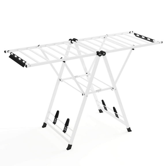 Costway Foldable Metal Laundry Drying Rack with Height Adjustable Wings, 18 Drying Rails White