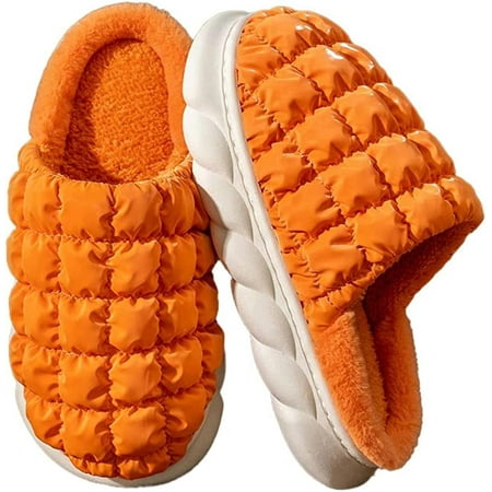 

CoCopeaunt Women Men Trendy Shiny Bubble Down House Slippers Warm Soft Fluffy Faux Fur Lining Fashion Shoes Indoor Outdoor