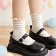 thumbnail image 3 of Girls Ruffle Crew Socks 4-Pack Soft Breathable Cotton Wine for School and Daily Wear,Size 3 T, 3 of 9