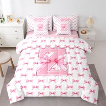 Feelyou Monogrammed Z Twin Bedding Sets 7pcs, Kawaii Ribbon Bedding Comforter Set