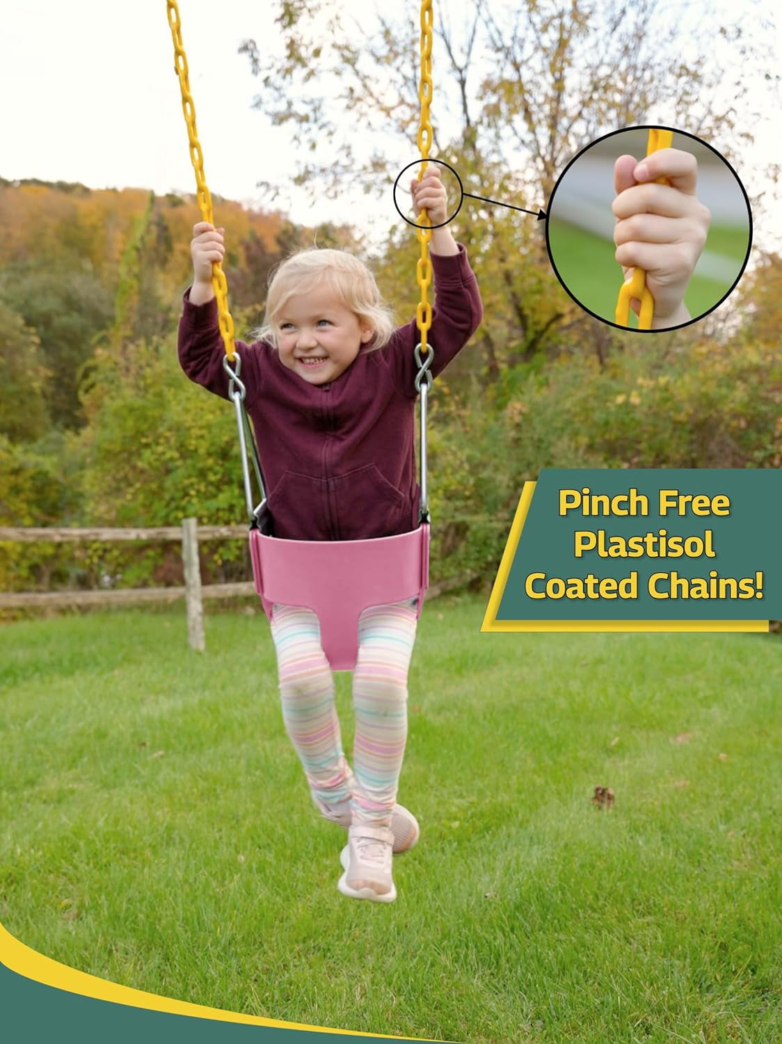 Eastern Jungle Gym Heavy-Duty High Back Full Bucket Toddler Swing Seat | Coated Swing Chains Fully Assembled | Pink Swing Set Accessory