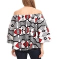 thumbnail image 2 of Sakkas Abree Off-shoulder Short Sleeve Blouse Top Ankara Wax Dutch African Print - 2288 Black/white - One Size Regular, 2 of 5