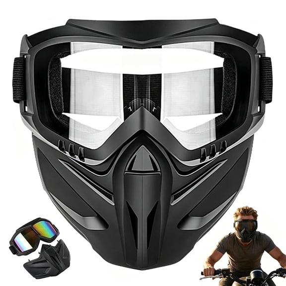 Detachable Full Face Goggle Mask, Anti Fog Impact Resistant Face Shield for Grass Cutting, Welding Riding Paintball Gear