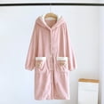 thumbnail image 2 of Htigea Women's Fleece Robe Soft Long Sleeve Hooded Nightgown Button Down Housecoat Cute Shower Spa Robes with Pockets Pink,L, 2 of 9