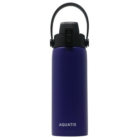 Flip Top Drink Aquatix (Purple, 21 Ounce) Pure Stainless Steel Double Wall Vacuum Insulated Sports Water Bottle Convenient Flip Top Cap with Removable Strap Handle - Keeps Drinks Cold 24 hr/Hot 6 hr ()