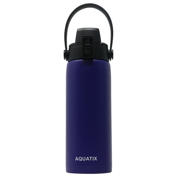 Aquatix (Purple, 21 Ounce) Pure Stainless Steel Double Wall Vacuum Insulated Sports Water Bottle Convenient Flip Top Cap with Removable Strap Handle - Keeps Drinks Cold 24 hr/Hot 6 hr