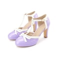 thumbnail image 3 of BLISSFUL STEP Women's Bow Platform T-Strap Block High Heel Pumps Purple 11, 3 of 7