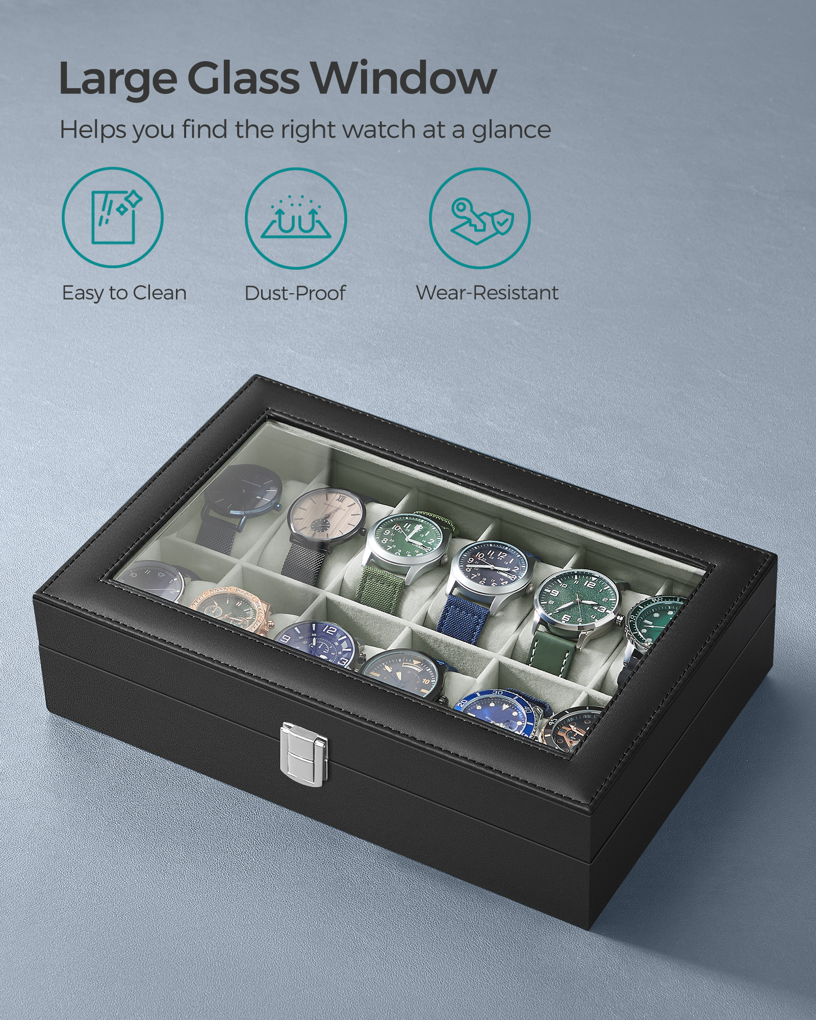 Songmics 12-Slot Watch Box With Glass Lid photo 4