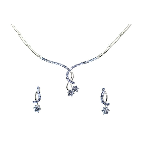 Faship Gorgeous Light Blue Crystal Floral Necklace Earrings Set