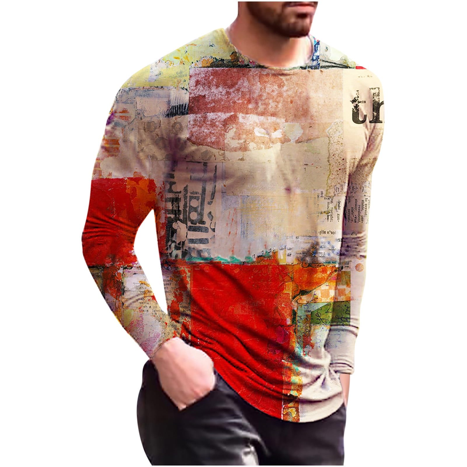 Lenen antenne Tot ziens Men Long Sleeve Graphic Tee Shirt Round Neck Slim Fit Shirts New Designed  Athletic T Shirt Casual Sports Tshirt - Walmart.com