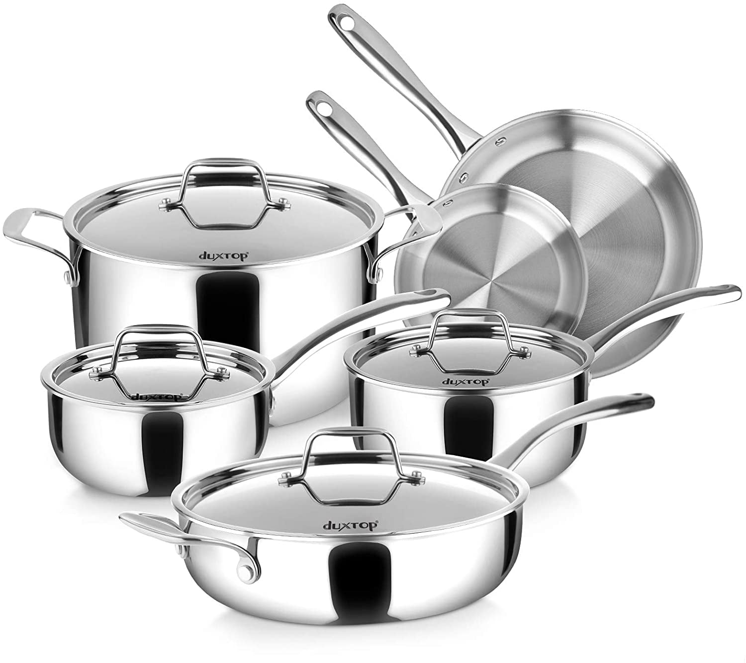 Duxtop WholeClad TriPly Stainless Steel Induction Cookware Set, 10PC Kitchen Pots and Pans Set
