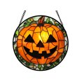 thumbnail image 2 of Stained Glass Window Hanging Halloween Pumpkin Decor 6 Inch Round Acrylic Sun Catchers for Windows, Creepy Halloween Decorations for Halloween House Decor Indoor Window, Halloween, 2 of 5