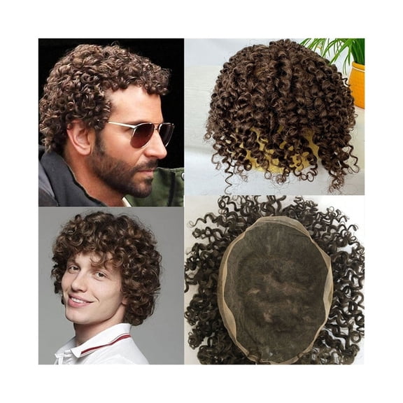 12mm Curly Toupee for Men 8x10inch Full Lace Hairpiece #4 Brown European Human Hair System