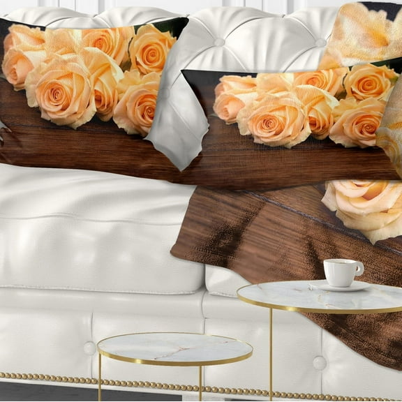 Designart Roses on Wooden Surface Photo - Floral Throw Pillow - 12x20