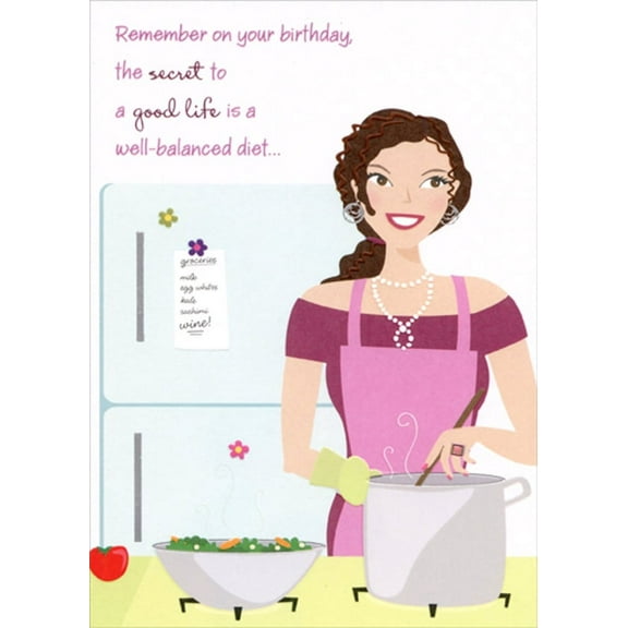 Designer Greetings Secret To a Good Life : Well-Balanced Diet Funny : Humorous Feminine Birthday Card for Her : Woman : Women