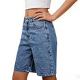 thumbnail image 3 of Clossjun Long Knee Length High Waisted Stretchy Cotton Jorts Bermuda Jean Shorts for Women with Pockets Denim Summer Clean Fit, 3 of 5