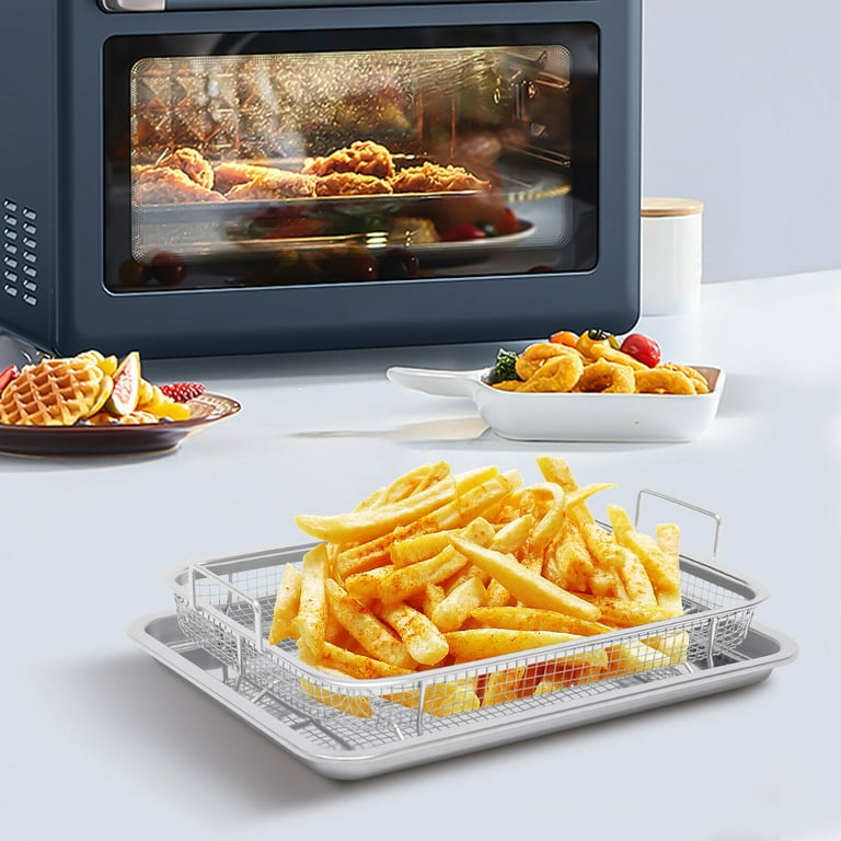 Flkoendmall 2pcs Air Fryer Basket Stainless Steel Tray for Oven Grease Tray Bacon Rack, Size: Air Fryer Basket Size(Large*W*H): 30*22.1*8cm/11.8*8.7*