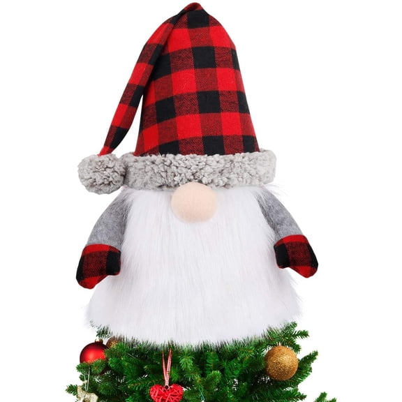 D-FantiX Gnome Christmas Tree Topper, 27.5 Inch Large Swedish Tomte Gnome Christmas Ornaments Santa Gnomes Plush Scandinavian Christmas Decorations Holiday Home Décor with Plaid Hat