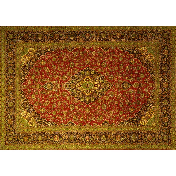 Ahgly Company Machine Washable Indoor Rectangle Medallion Yellow Traditional Area Rugs, 5' x 7'