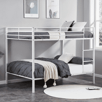 MAYEERTY Full Over Full Bunk Bed, Metal Bunk Bed Frame with Built-in Ladder, for Small Spaces, No Boxspring Required, White
