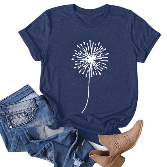 T-Shirt à Manches Courtes pour Femmes Seductiva Vente Liquidation 2025 T-Shirts pour Femmes Mignons T-Shirts Graphiques Pissenlit Col Rond Manches Courtes Hauts d'Été Décontractés Amples T-Shirts en Coton