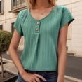 thumbnail image 2 of RMGVDSD Womens Tops Summer Sweater Women's Blouse Solid Color Button Fashion Short Sleeve Shirts Soft Sweater Fashion Outfit /Green, 2 of 7