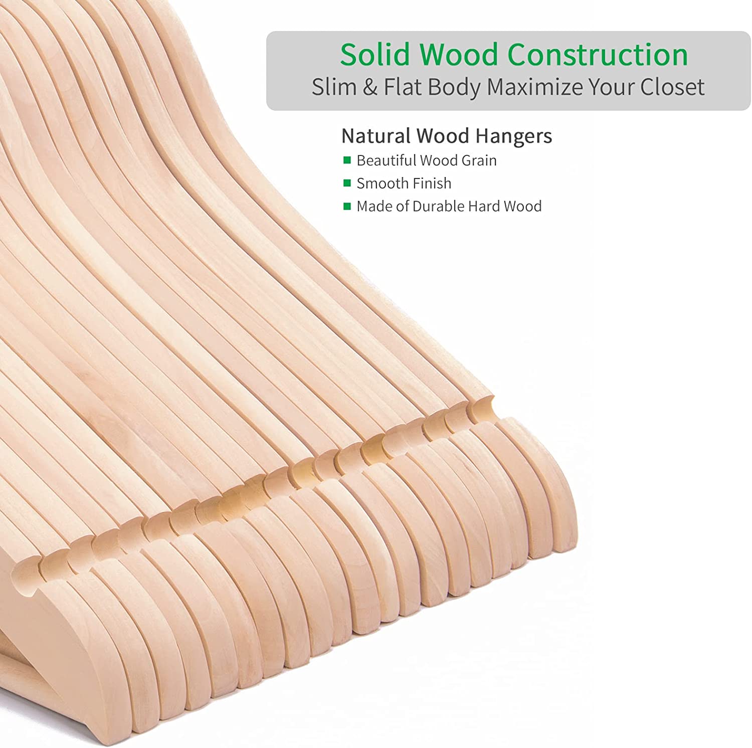 Premium Unfinished Solid Wooden Clothes Hangers 20-Pack with Smooth Notches, Rotating Hook for Coats and Jackets