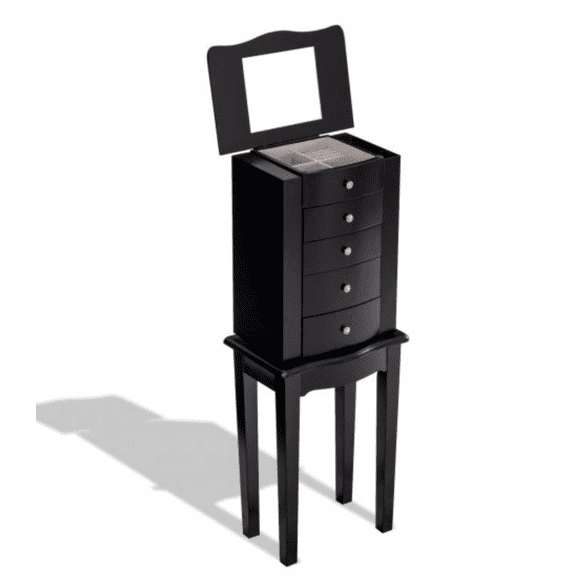 Wood Mirrored Jewelry Storage Chest Cabinet