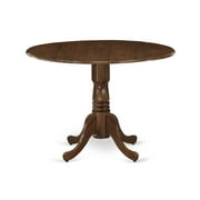 DLT-AWA-TP Dublin Dining Table - 42" Round, Walnut Finish, Rubber Wood, 2 Drop Leaves, Sturdy Pedestal, Elegant Bevel, 300 lbs Capacity
