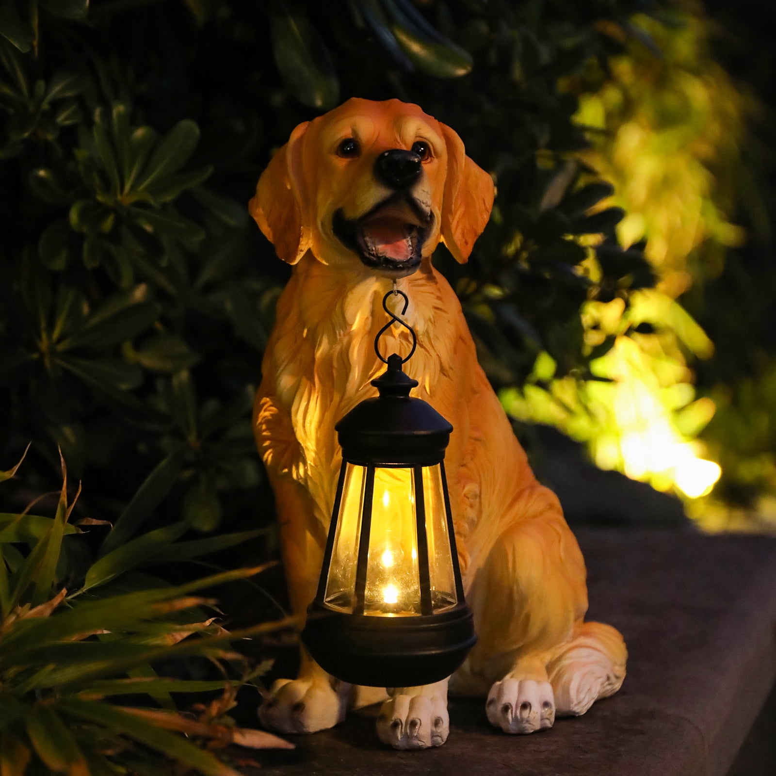 11.4 inch Dog Garden Statue with Solar Lantern,Golden Retriever,Resin Statue,Decor for Patio, Lawn & Outdoor Spaces