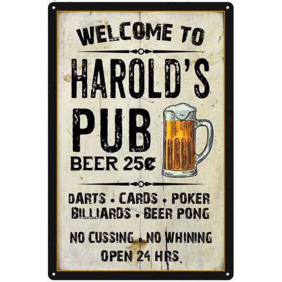 HAROLD'S Pub Sign Vintage Man Cave Bar 8 x 12 High Gloss Metal 208120028047