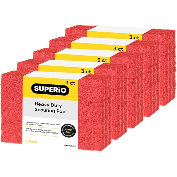 Scouring Pad Non-Scratching Scrubber Non-Scratch Cleaning Scrub Pads Heavy Duty Scouring Pad Reusable Kitchen Scrubbing Pad Pack of 15 Red, by Superio