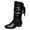 Black High-Heels Mid Calf Boots, variant on Fashionable Casual Mid-Calf Boots Low-Heeled Pleated Round-Toe Warm Leather Shoes for Women Outdoor Indoor Use