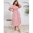 thumbnail image 2 of Yesfashion Women's Summer Casual Dresses 2025 Spring Puff Sleeve Square Neck A-line Flowy Floral Smocked Midi Dress, 2 of 7