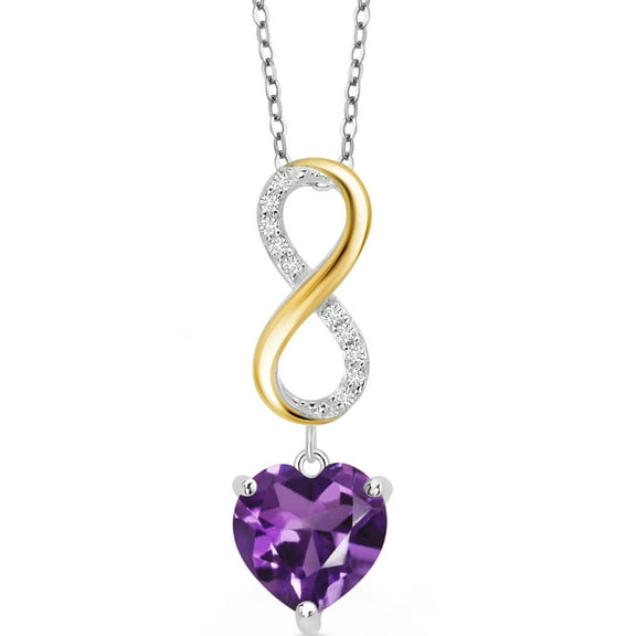 Gem Stone King Keren Hanan 3.23 Ct Heart Shape 10mm Purple Amethyst 925 Silver and 10K Yellow Gold Lab Grown Diamond Infinity Pendant Necklace with Chain