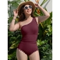 thumbnail image 4 of Asoul Ribbed One Piece Swimsuit for Women One Shoulder Scalloped Bathing Suits Tummy Control Swim Suit Monokini Swimwear, 4 of 11