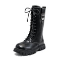 thumbnail image 4 of Kids Fall Winter Knee High Combat Boots Lace up Buckle Side Zipper Pu Faux Leather Thick Non Slip Long Shaft Boots for Girls Little & Big Kids Black, 4 of 8