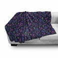 thumbnail image 3 of Dark Purple Soft Flannel Fleece Throw Blanket, Roses Silhouettes with Leaves in Graphics, Cozy Plush for Indoor and Outdoor Use, 70" x 90", Violet Blue Multicolor, by Ambesonne, 3 of 6