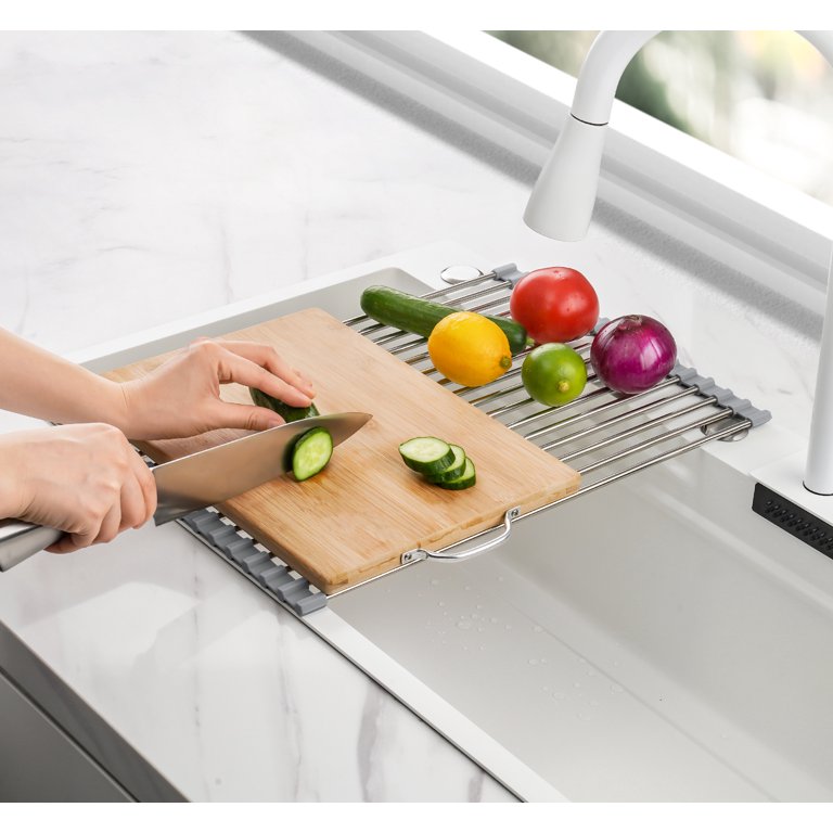 Tomorotec 17.7 x 12.5 Roll Up Dish Drying Rack Over Sink Drying Rack Sink Cover Kitchen Sink Accessories Gadget Multipurpose Organizer Foldable