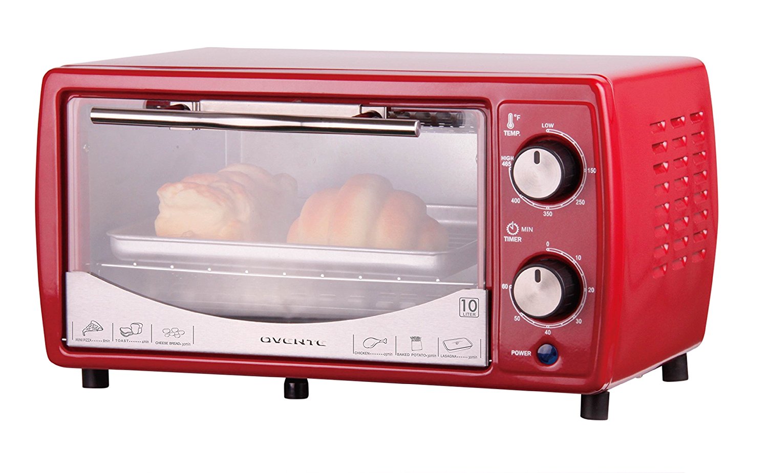 Ovente Electric Toaster Oven with Timer Knob and Tempered Glass Door, 700Watts, 9.5 Liter, Cool