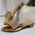 thumbnail image 3 of FRSASU Women's Flat Sandals Rhinestone Beach Sandals Fashion Soft Summer Beach Dressy Slide Slip Gold, 3 of 8