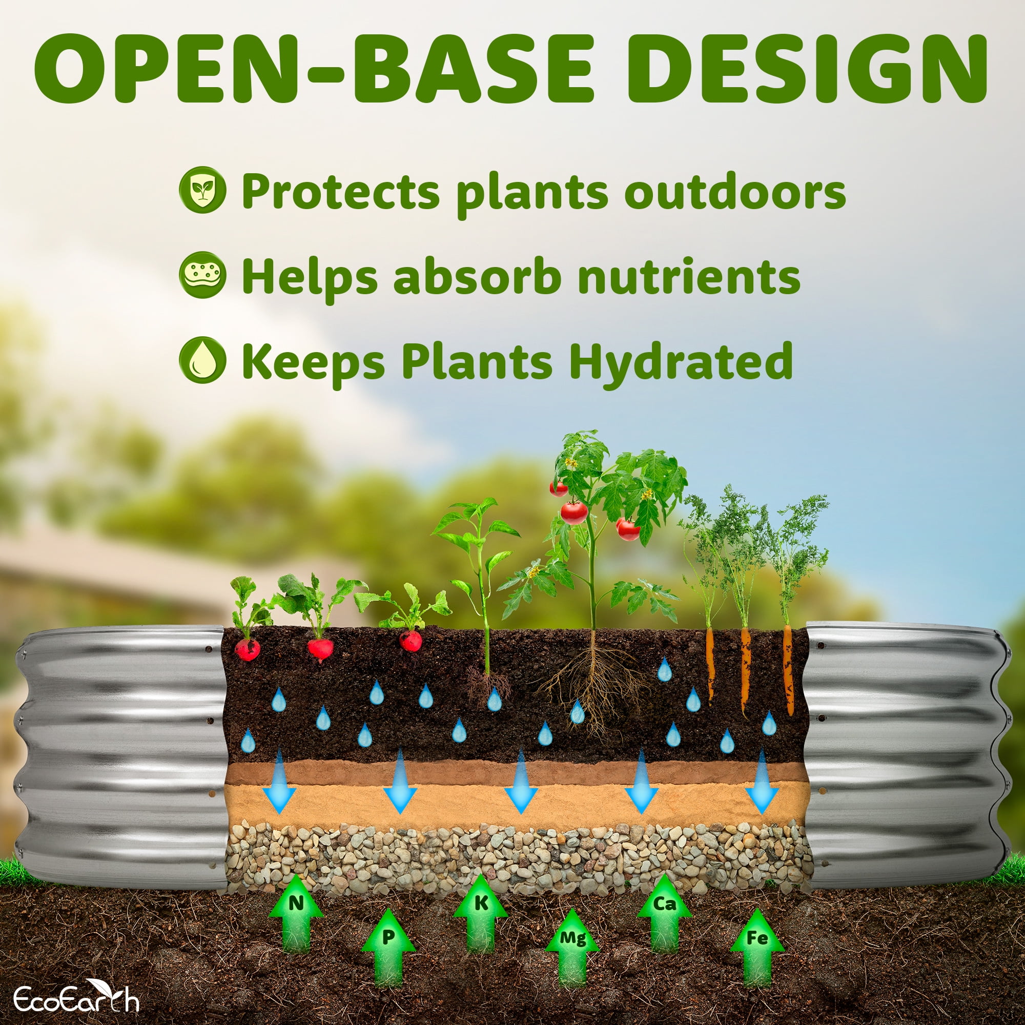 Galvanized Raised Garden Bed, Heavy-Duty Steel Planter Gardening Box W/ Open Base Design for Vegetables & Flowers by EcoEarth