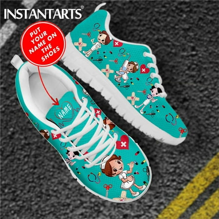 

2021 Luxury Designer Shoes Cute Cartoon Nurse Custom Name Print Mesh Nursing Sneaker Woman Flats Shoes Ladies Lace Up Footwear