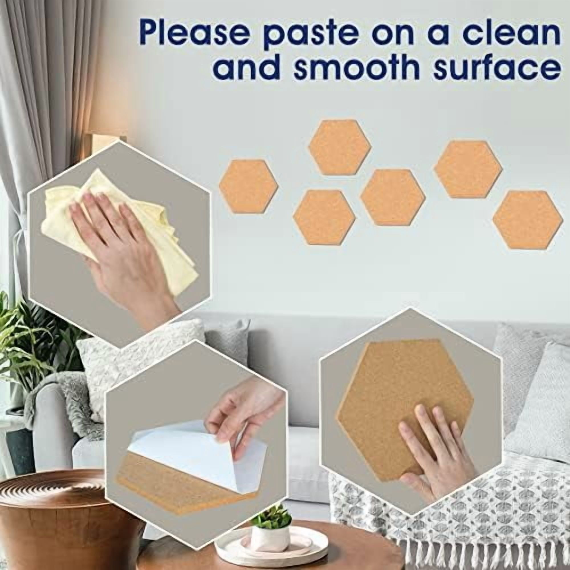 10 Pack Cork Bulletin Board Hexagon - Decorative Display Boards, 1/2" Thick Self-Adhesive Cork Board Tiles for Home Office Decor, School Message Board (10 Pcs)