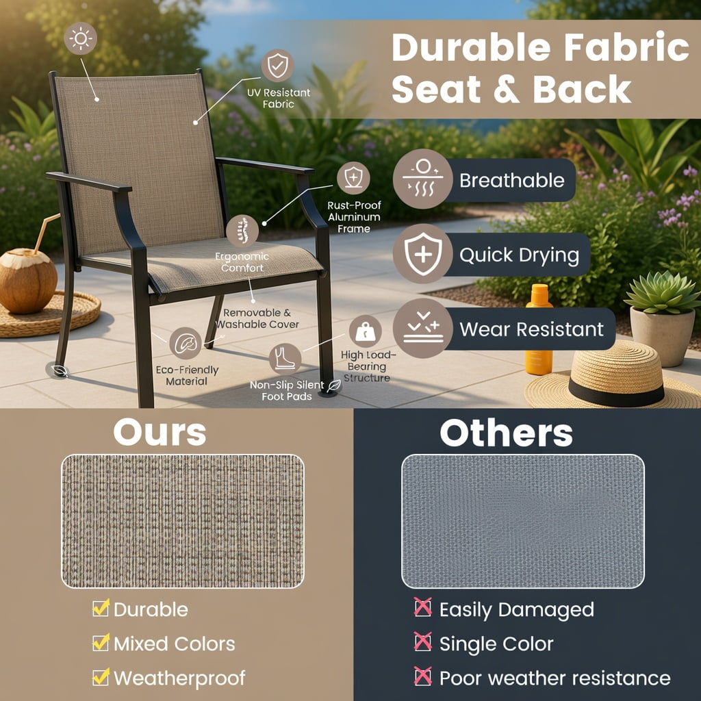 Hommoo 2-Piece Outdoor Patio Chair Set, All-Weather Breathable Fabric, Heavy-Duty Steel Frame, Poolside & Lawn Ready, Brown