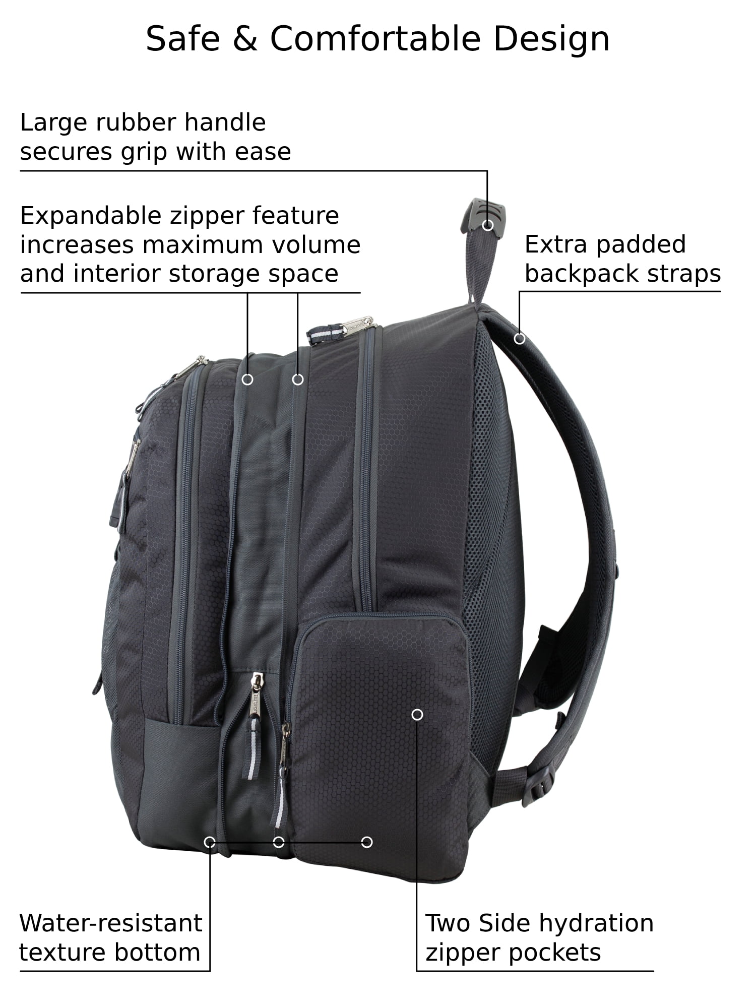 Eastsport Unisex 19" Premier Expandable Recycled Backpack, Charcoal