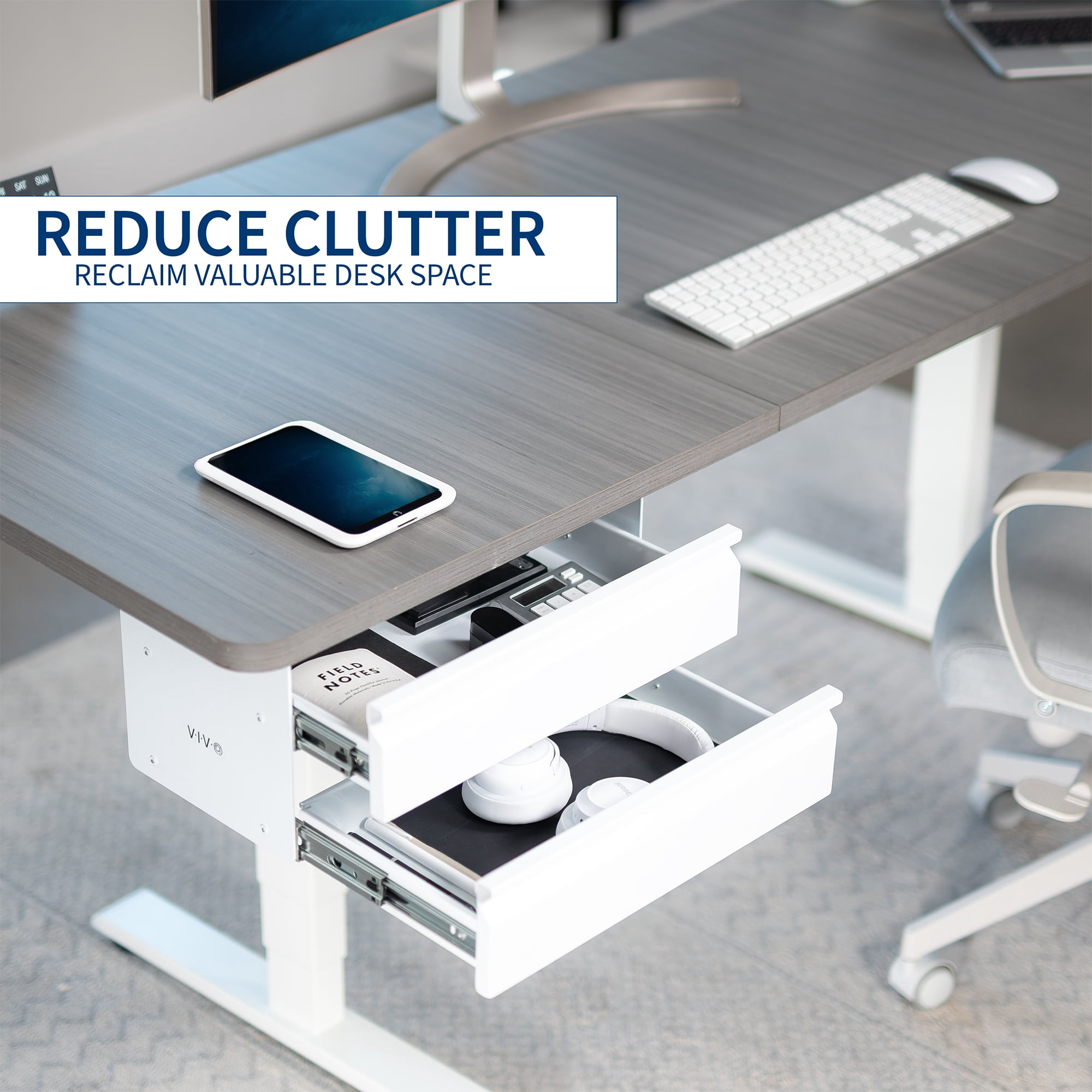 VIVO White Dual Level 16" Pull Out Under Desk Storage Drawer Set without Shell